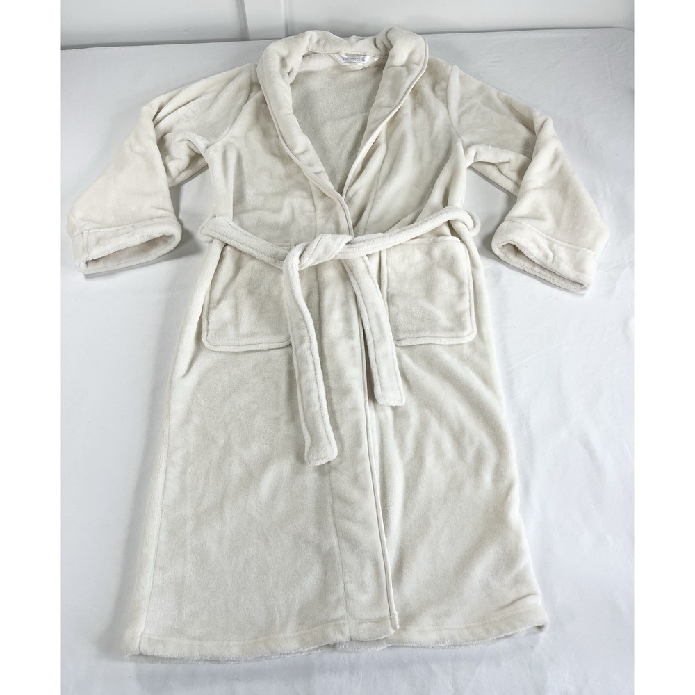 Nestwell Plush Bath Robe Unisex Small Medium Egret Ivory White Fleece Loungewear